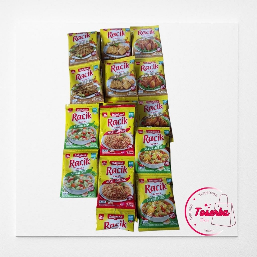 

Bumbu Racik Indofood Ecer Nasi Goreng // Ayam Goreng // Ikan Goreng // Tempe dan Tahu Goreng // Sayur Asem // Sayur Sop