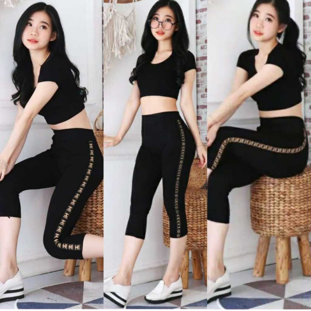 LEGGING IMPORT 7/8 LIST BREANNDDD GOLD TEBAL / LEGGING IMPORT WANITA