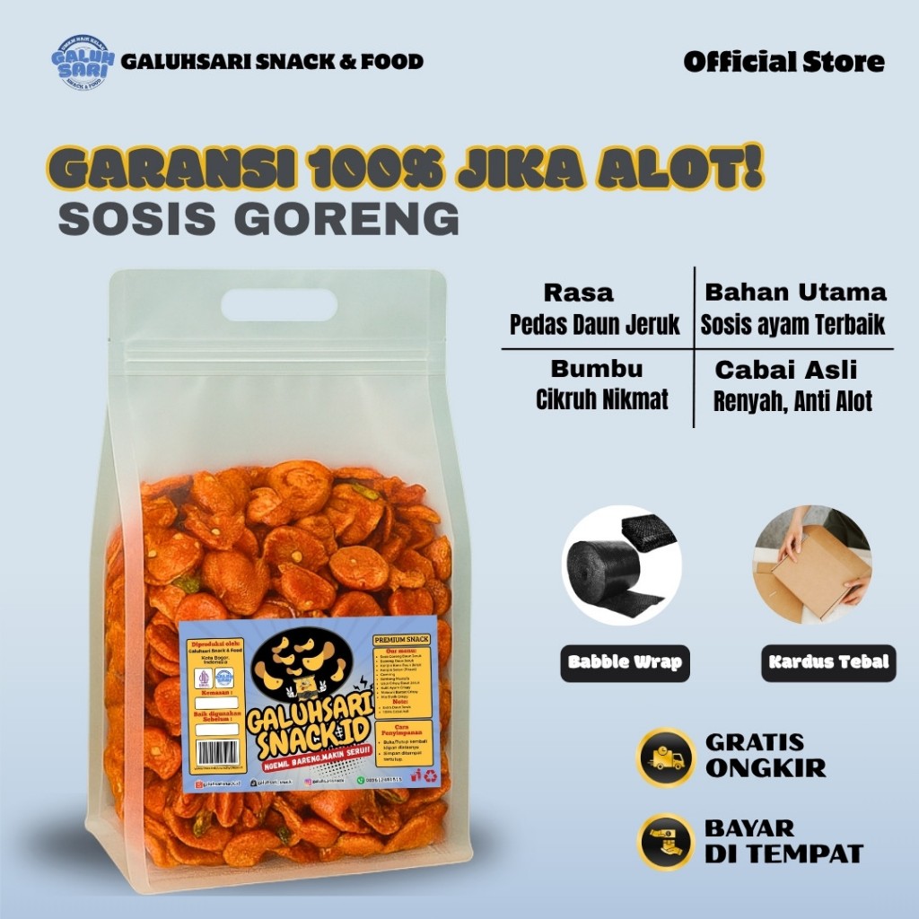 

Galuhsari - Sosis Goreng Pedas Ekstra Daun Jeruk Renyah bumbu Cikruh Gurih Melimpah cemilan pedas