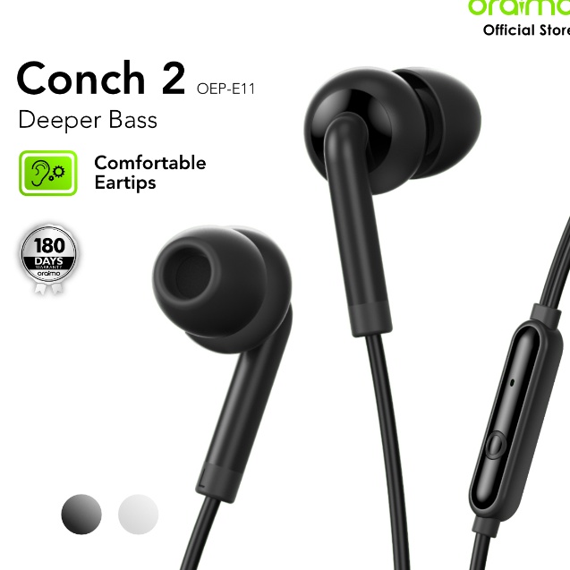 oraimo Headset Conch 2 OEPE11 Kabel Earphone InEar Bass Universal 35Mm Jack Ergonomis Hitam Putih Pa