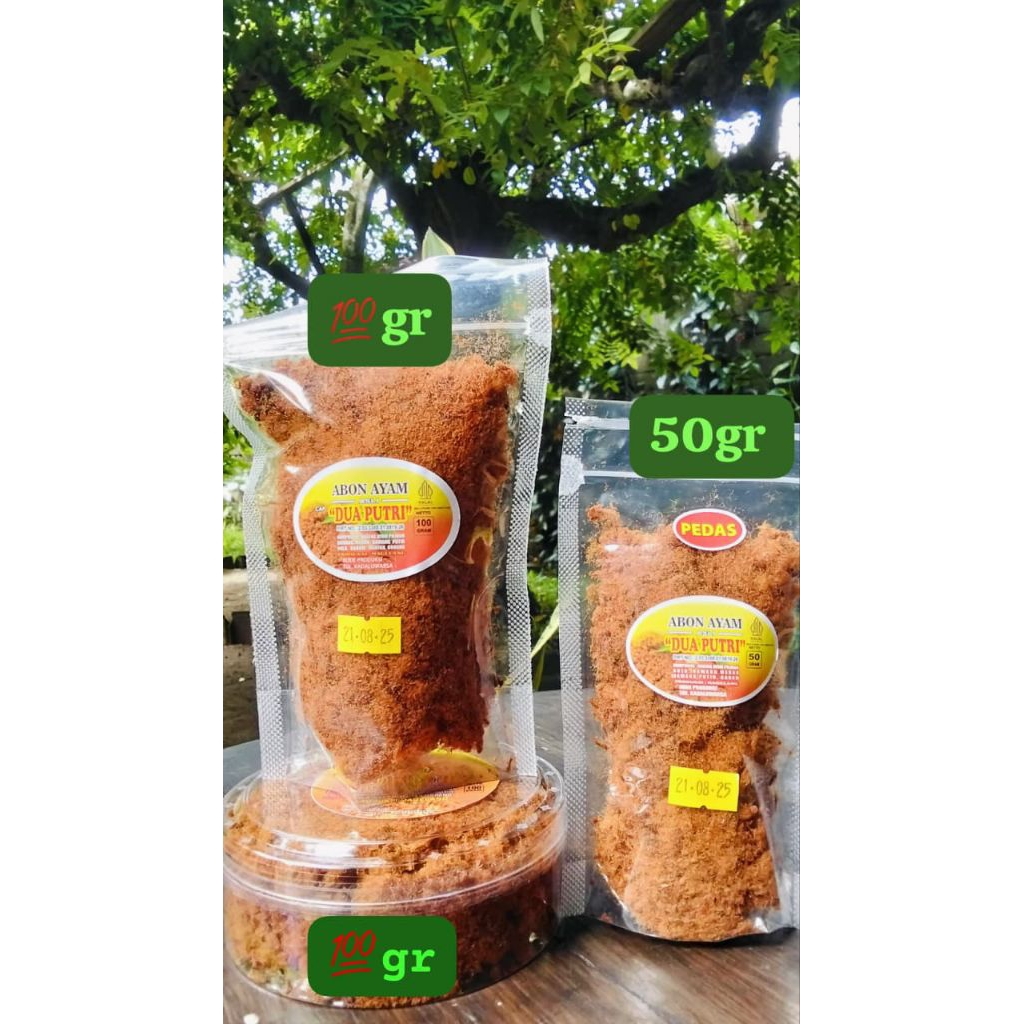 

Abon Ayam Asli Dua Putri Kemasan 50gram Dan 100gram