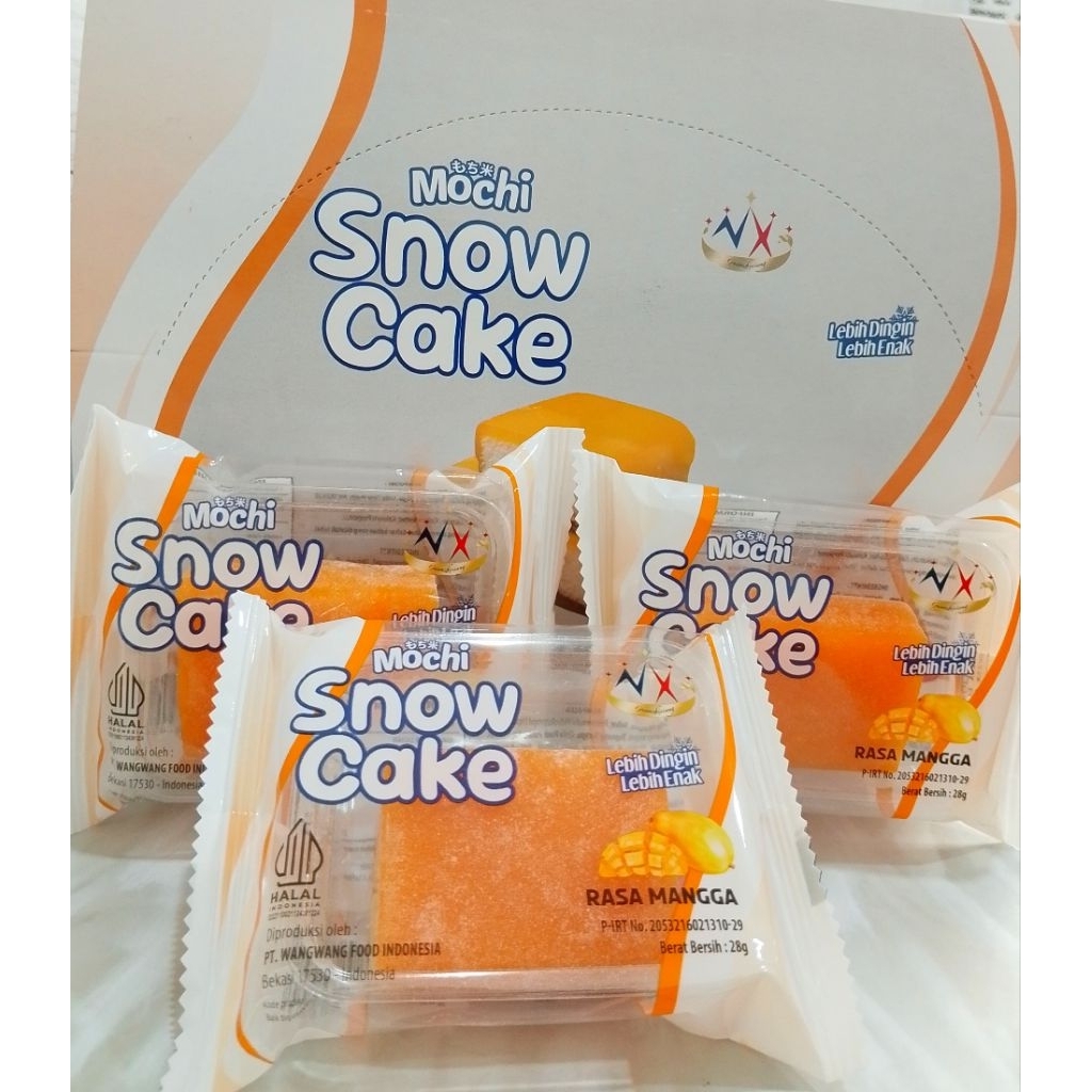 

MOCHI VIRALL Mochi Snow Cake Rasa Manggo 28gram @Isi 24 Pcs ( 1 Box) Enak Harga super Terjangkau