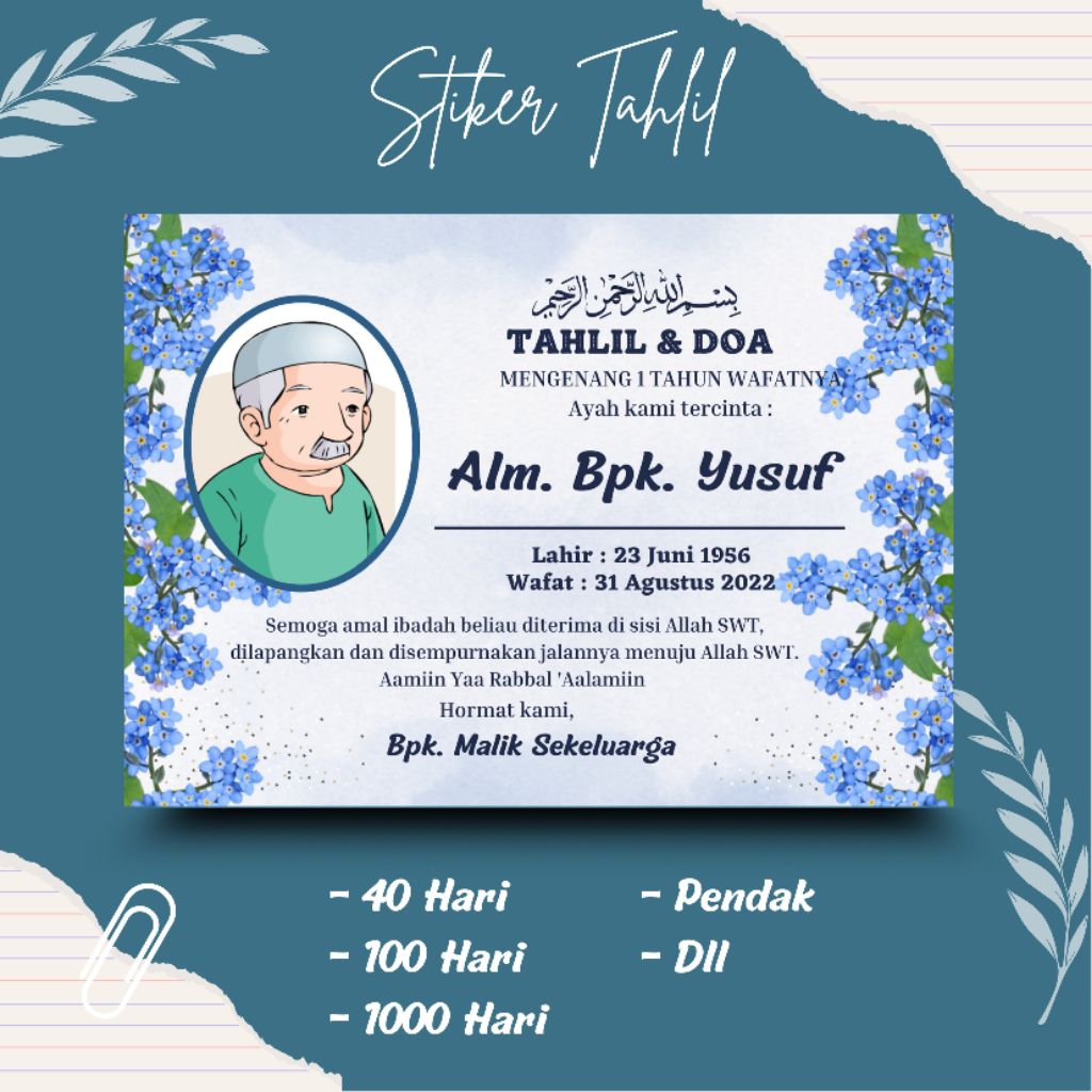 Cetak Stiker TAHLIL Murah Proses Cepat / Custom Stiker Tahlil 7 Hari / 40 Hari / 100 Hari / 1000 Har