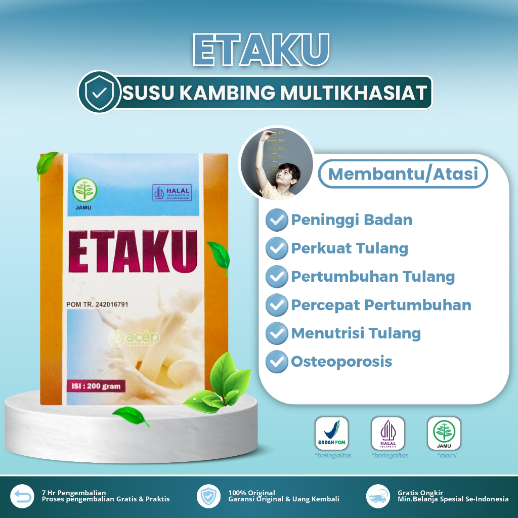 

Etaku Susu Kambing Asli Peninggi Badan Perkuat Tulang Menutrisi Tulang Mempercepat Pertumbuhan
