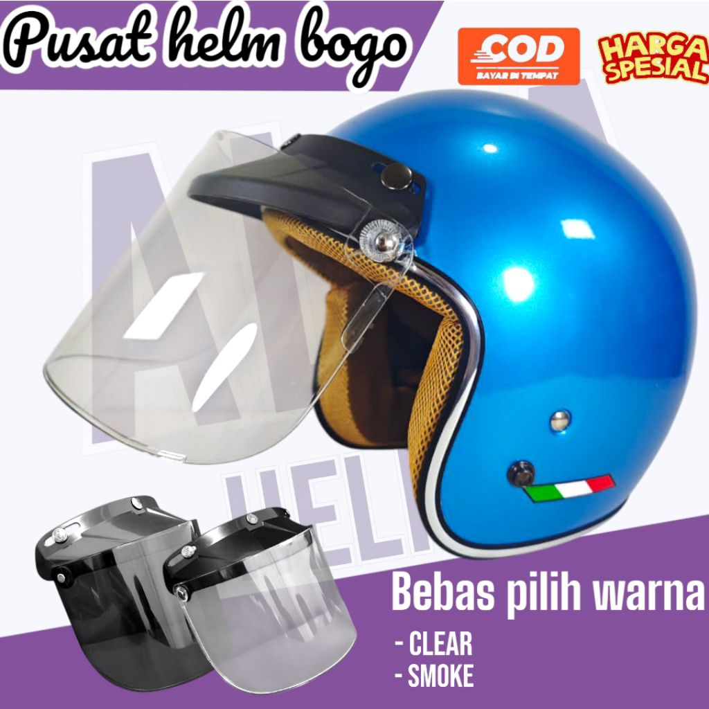 Helm Bogo Mewah Keren / Helm Bogo Hijab List Crhome / Helm Bogo Dewasa List Crhome #BIRU GLOSSY # FR