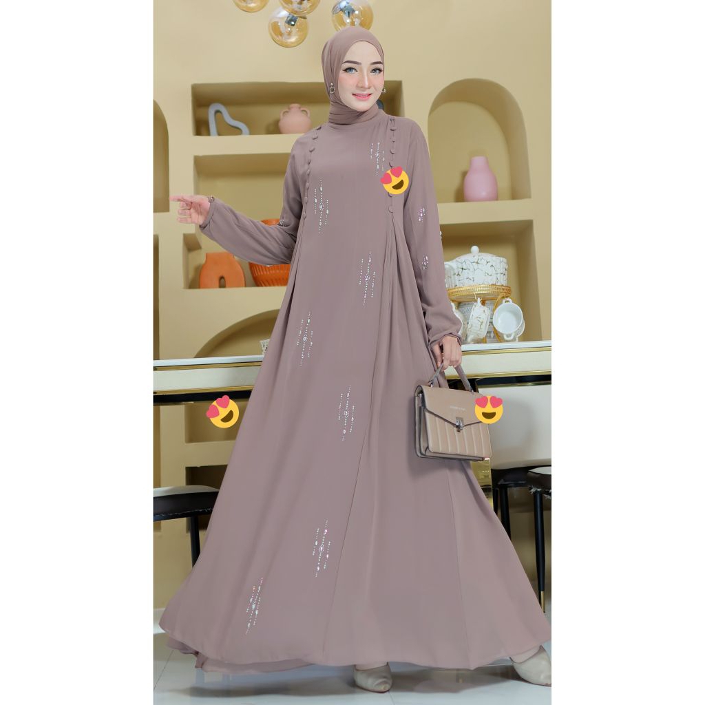 Gamis Super Jumbo Ld 130-140 ~Gamis Ceruty Kancing mix Payet mewah