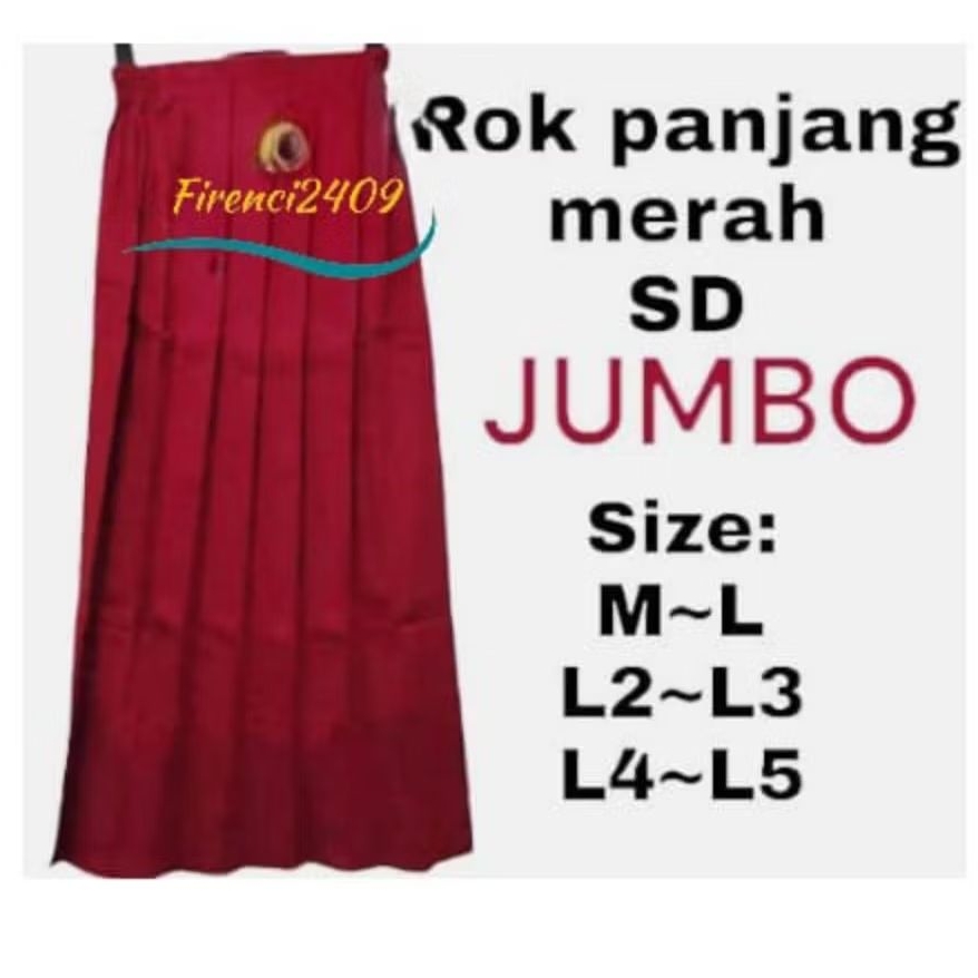 Rok panjang merah seragam sekolah SD ukuran JUMBO Rok merah seragam sekolah SD