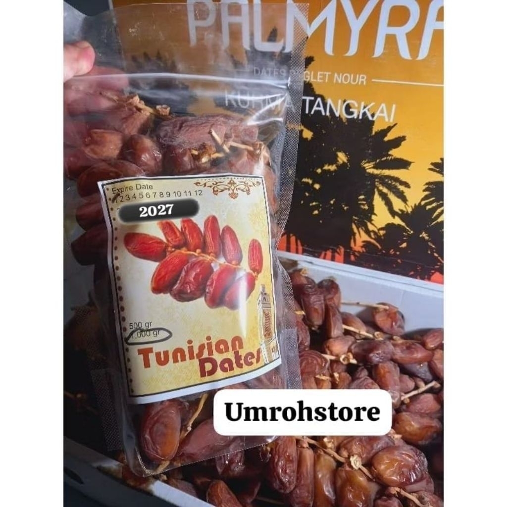 

Kurma Tunisia Tangkai 1Kg, 500gr, dan 250gr Palmyra Repack Exp 2027