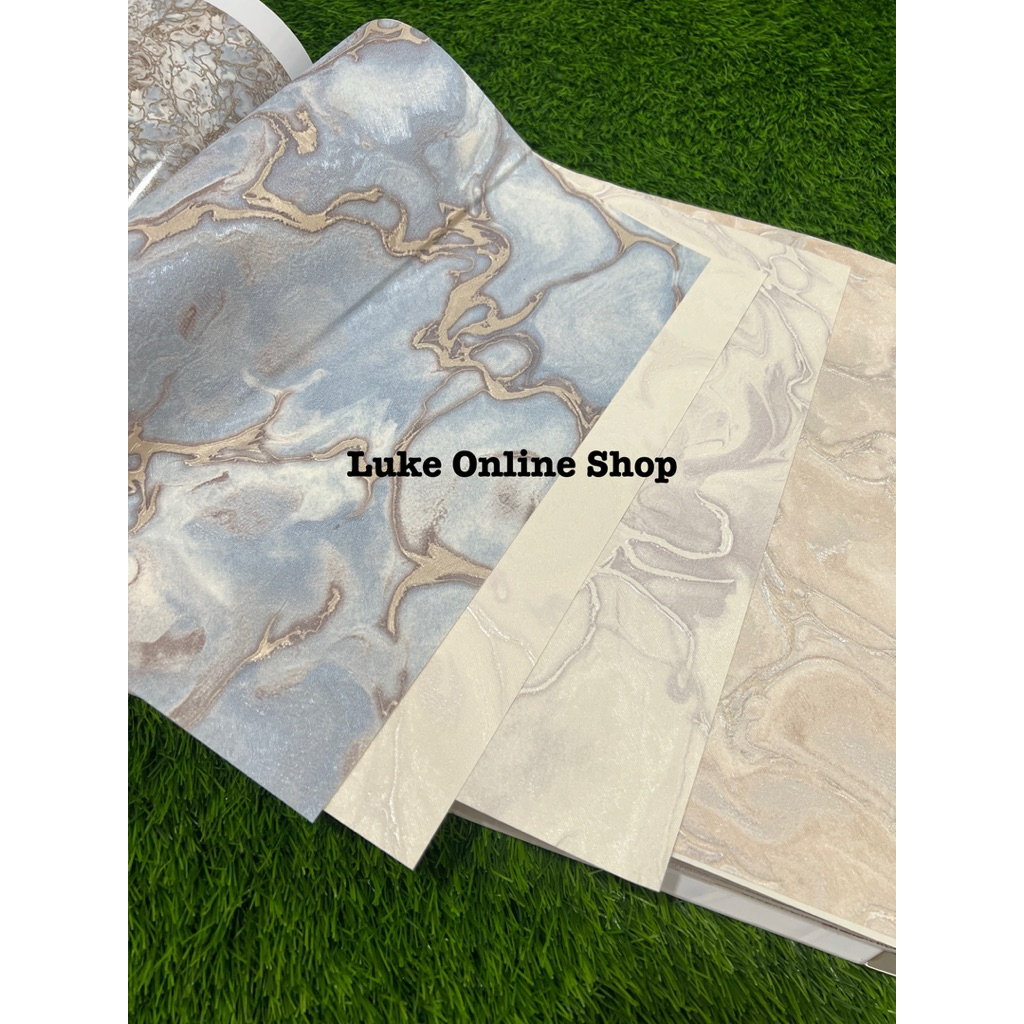 wallpaper Dinding Motif Marmer Keramik Elegan BIru Putih Abu