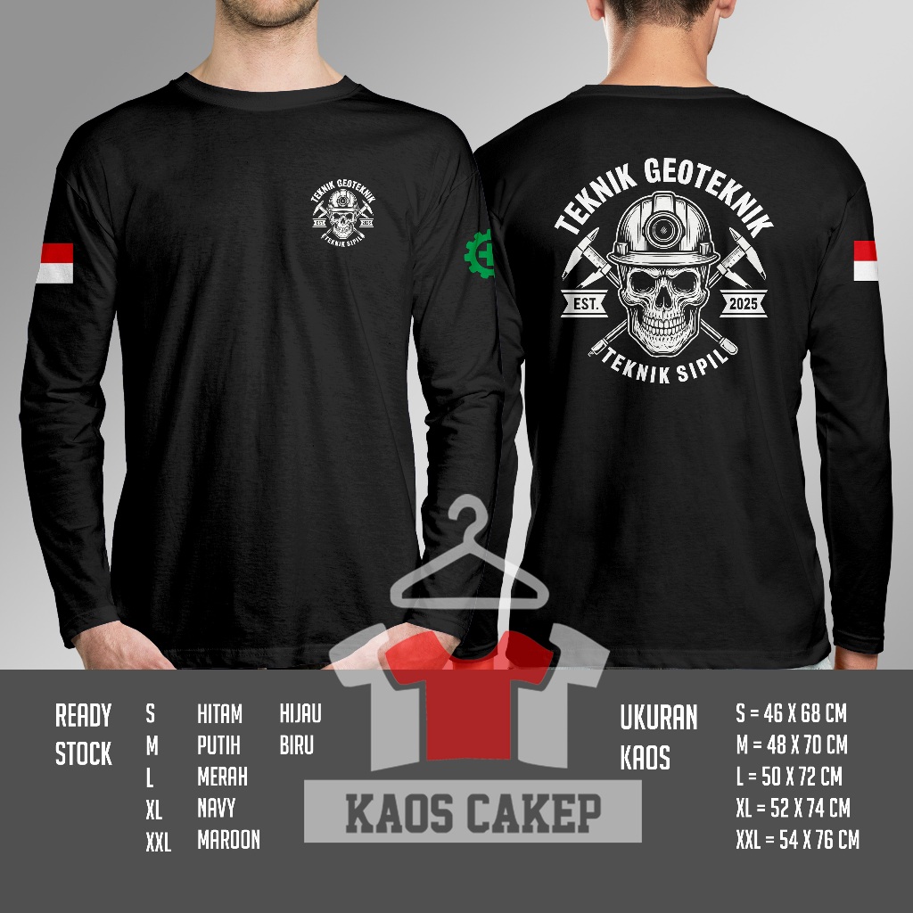 Kaos Pilar Teknik Sipil Teknik Geoteknik Skull est 2025 Lengan Panjang Baju Distro