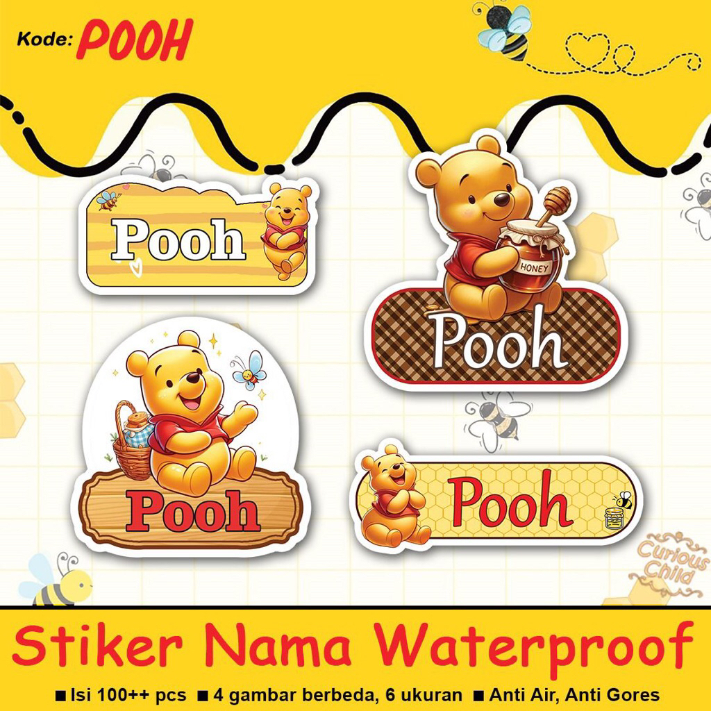 

curiousChild.label - 100pcs ++ Sticker Nama waterproof scratchproof - Winnie the Pooh