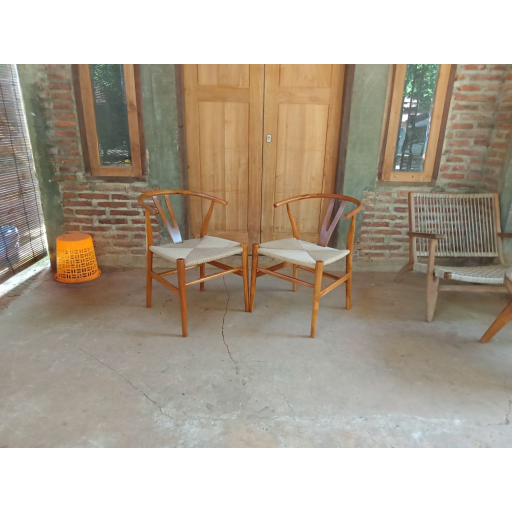 kursi makan jati anyaman rotan / tali loom / tali kertas murah