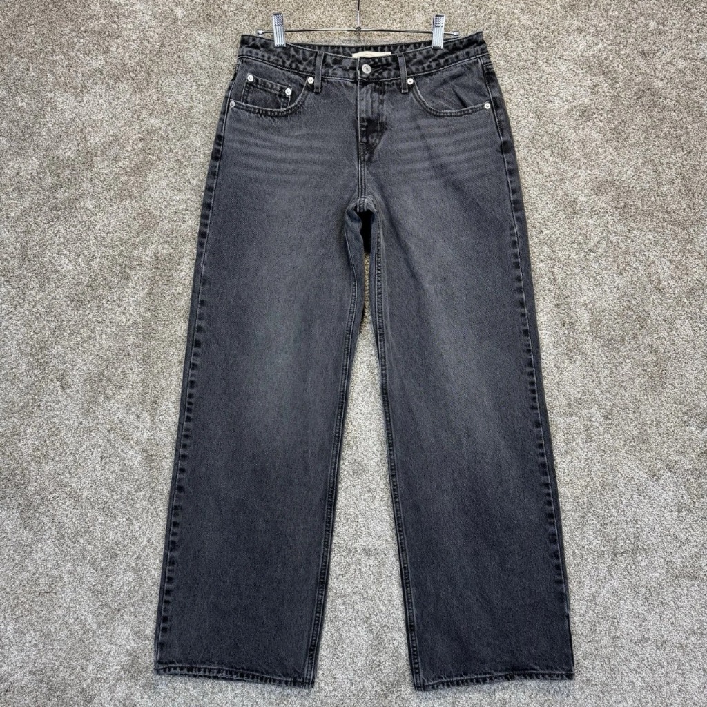 Levis Low Loose Premium Jeans Women Black Wide Leg Baggy Distressed