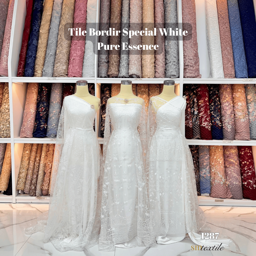 Tile Bordir 1 Tone Special White Premium Pure Essence 1287 KH | Kain Tulle 1 Warna Putih Motif Bunga
