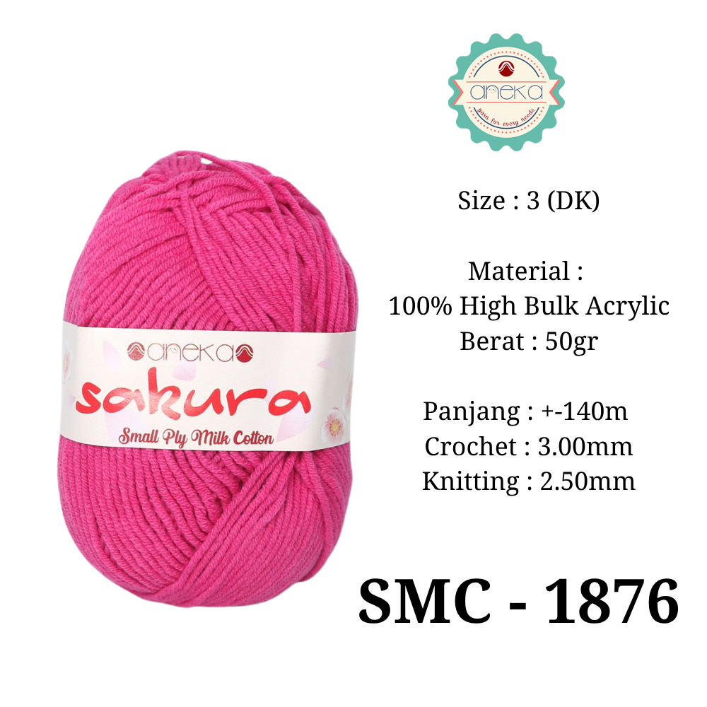 ANEKA - Benang Rajut Katun Susu 4 Ply / Sakura SMALL PLY Milk Cotton Yarn - 1876