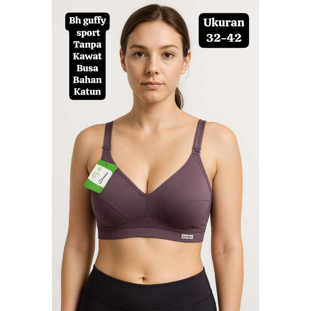 BH Sport Guffy BRA Wanita Bahan Katun Halus Tanpa Kawat Dan Busa Uk 32-34-36-38-40-42