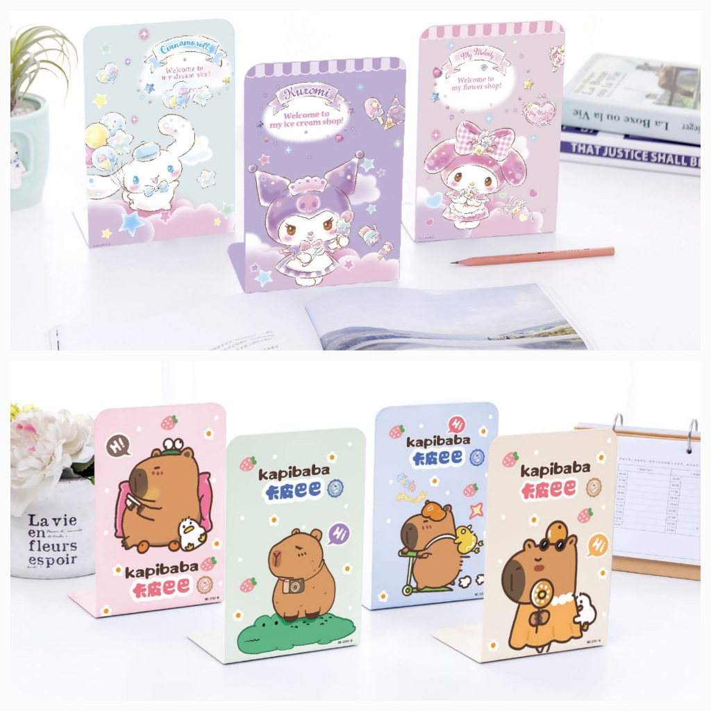 

[FREE DUS] 1 Set Isi 2 Pcs Book End Stand / Sandaran Penyangga Buku SNR Sanrio Kuro Melodi Cinamon Capybara Kapibara 3777 3761
