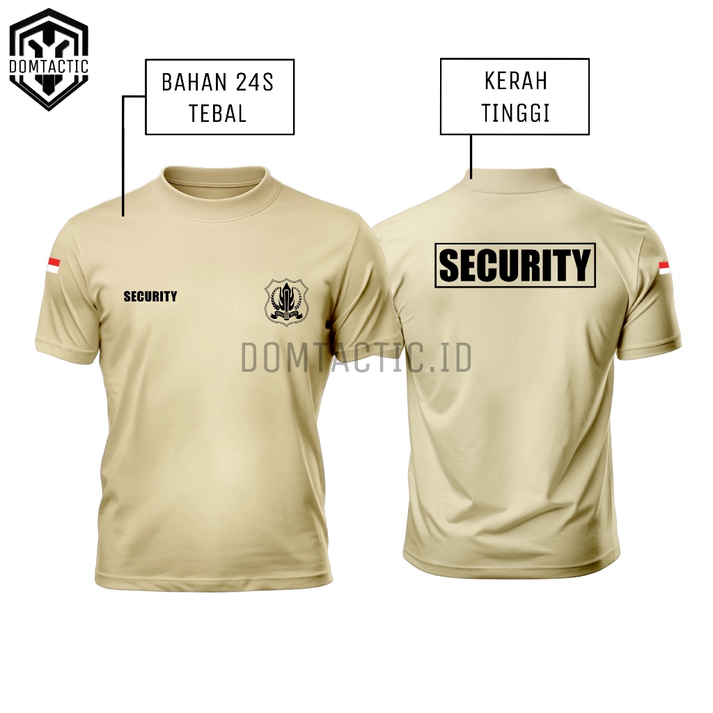 Kaos Security/Satpam Cream Motif Kotak Kerah Tinggi Bahan Tebal Warna Krem - Baju Security Satpam Kr