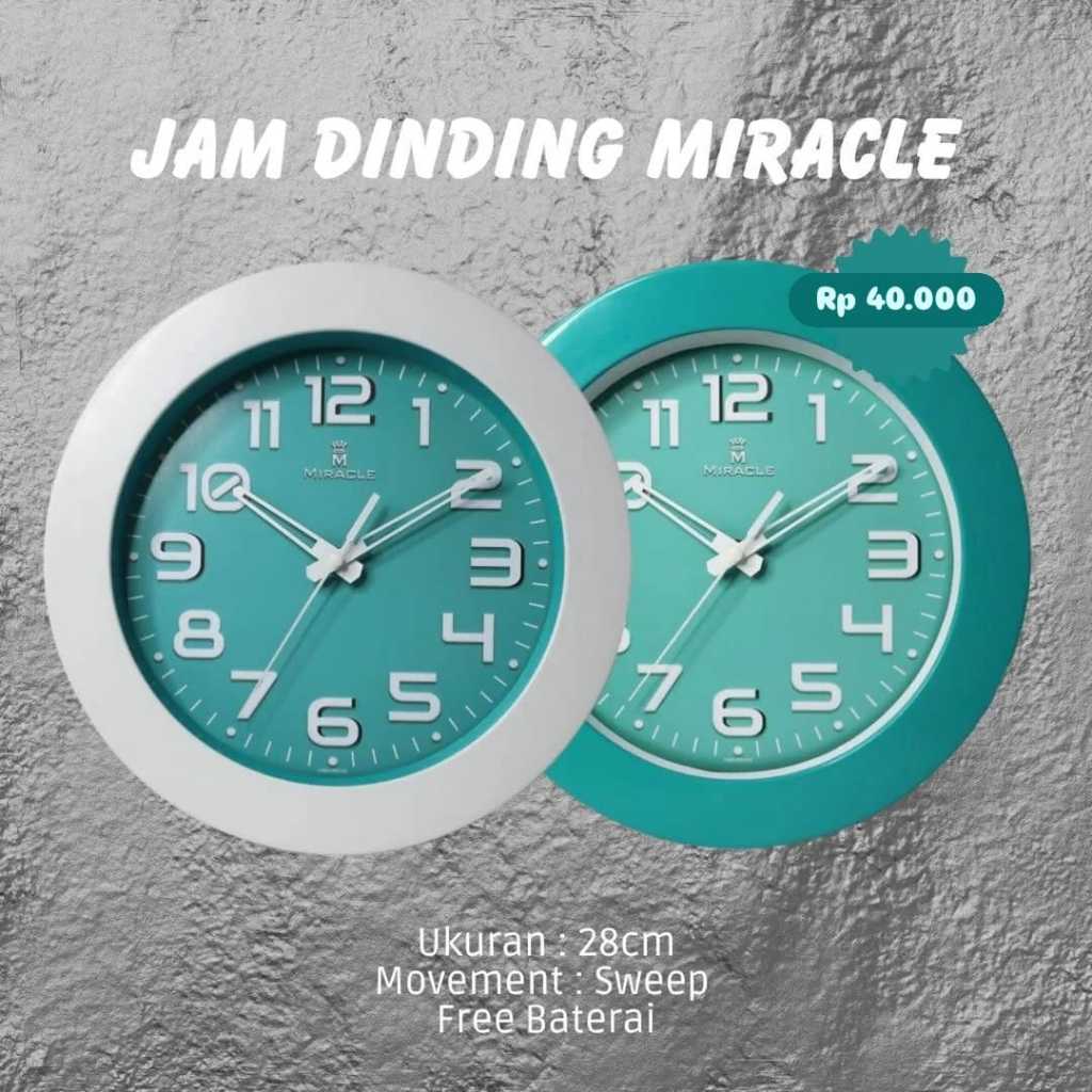 JAM DINDING MIRACLE WHITE GREEN/JAM DINDING ESTETIK/JAM DINDING SWEEP/JAM DINDING MEWAH/MURAH/PUTIH 
