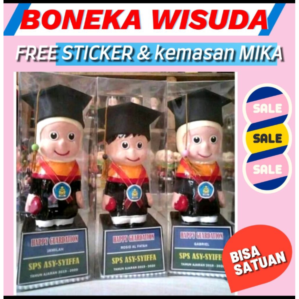 BONEKA WISUDA | Patung Wisuda Bahan Gipsum dan Boneka Tedy bear  | Piala Wisuda Kemasan Mika, bisa p