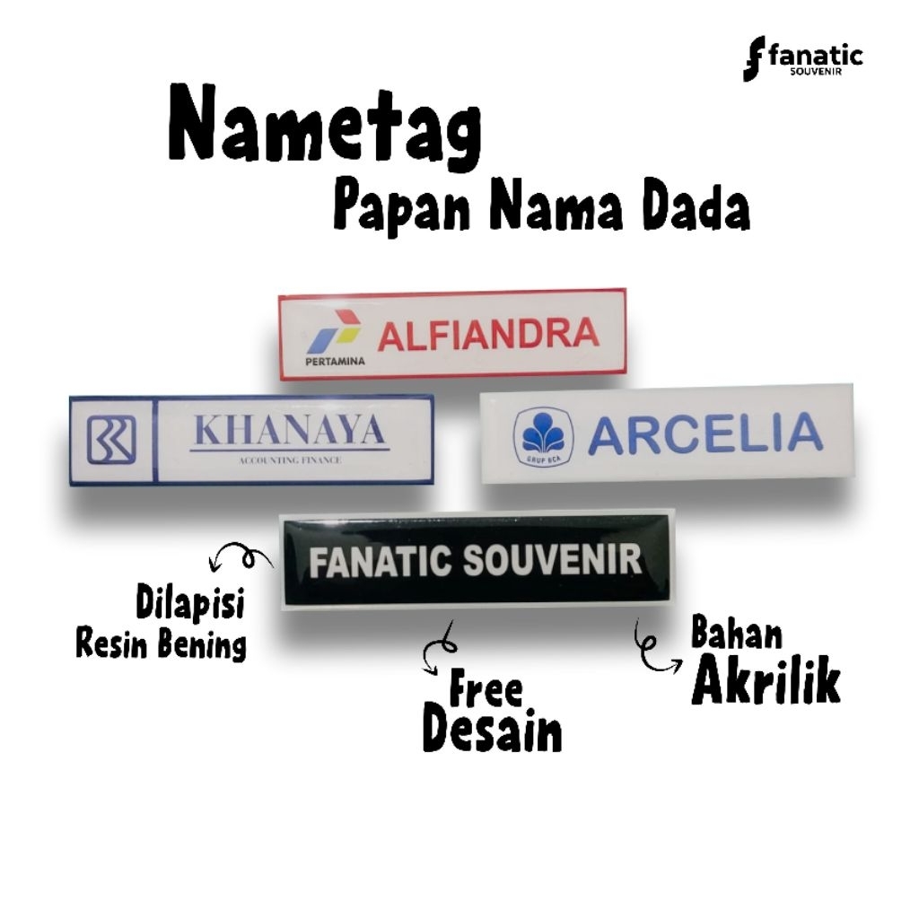 

Papan Nama Dada Akrilik / Nametag Acrylic Peniti magnet resin murah