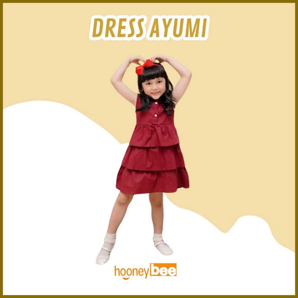 Dress Anak Ayumi Bahan Poplin Hooneybee Warna Maroon Size 1-5 Tahun