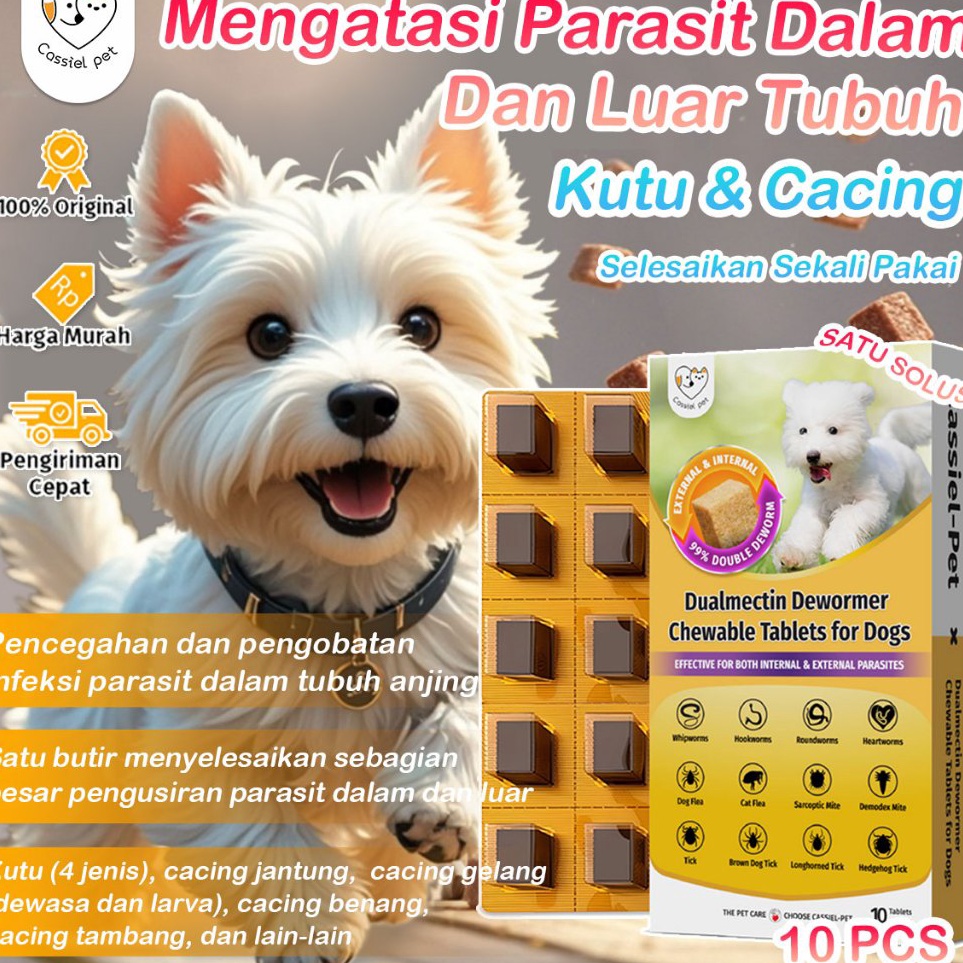 KODE A89T Cassiel Pet Obat Cacing  Kutu AnjingKucing  Praktis Tanpa Suntik Rasa Daging Sapi Enak  Di