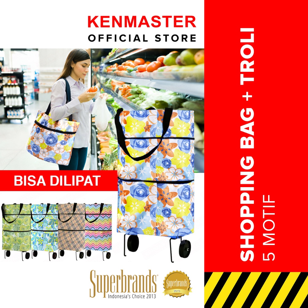 KODE O56A Tas Belanja Lipat Roda Serbaguna NM18  Troli Shopping Bag  MOTIF RANDOM  OL23