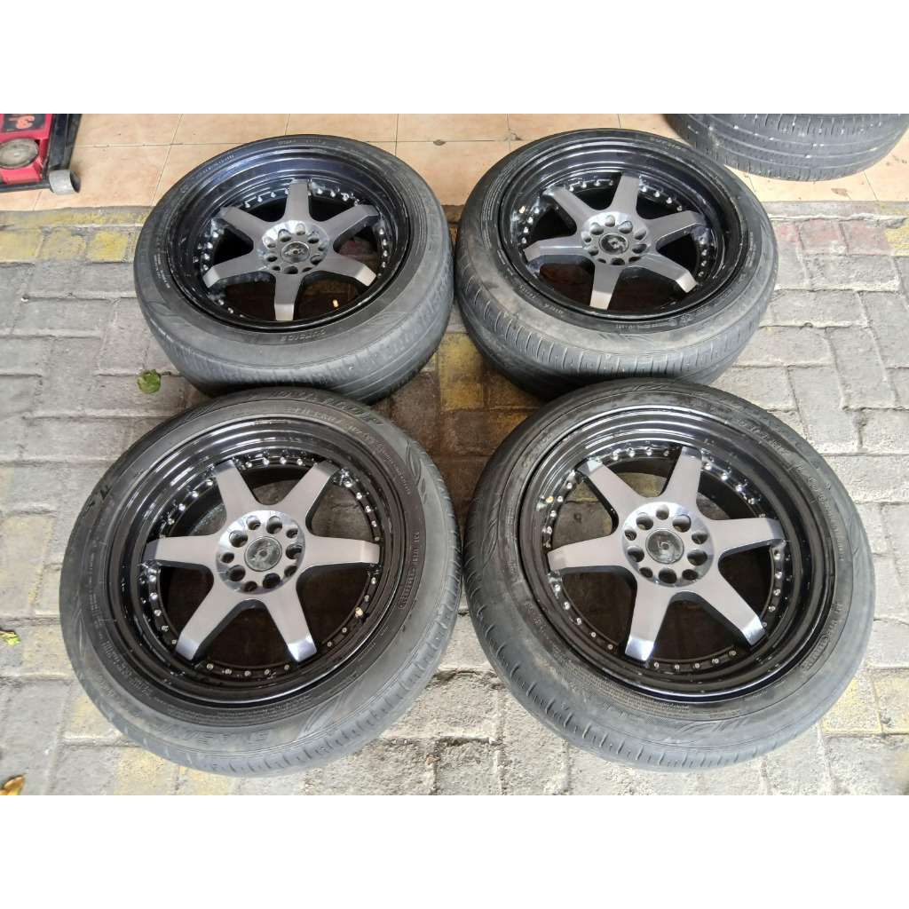 VELG BORGO(HSR) 17X7,5/8,5 10X100/114 ET35/40 BLK + BAN DLP (3) 205 55 R17 COCOK BUAT  CR-V, HR-V, V