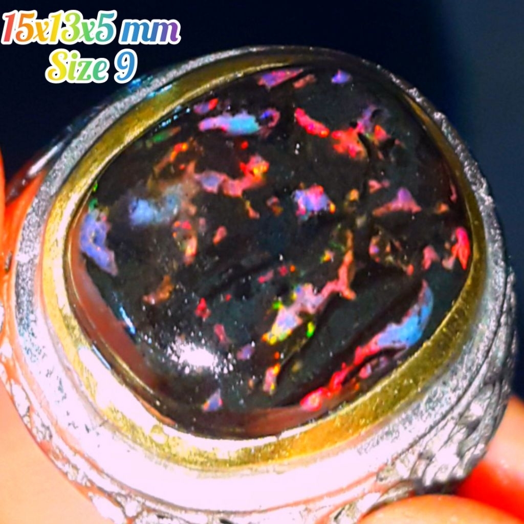 Cincin Batu Black Opal Kalimaya Sempur Banten Top Full Jarong Natural Biyang Bahan Ranting