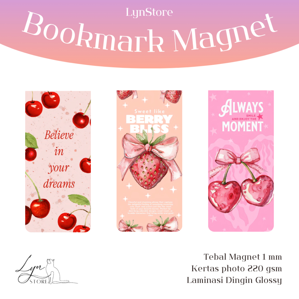 

(LS_BM006) Pembatas Buku Magnet Gambar Cherry & Strawberry Collection | Magnetic bookmark| Bookmark