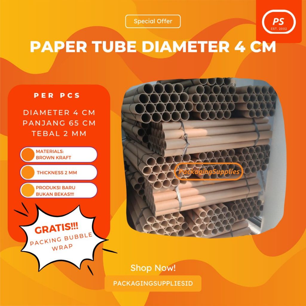

(BARU) PAPER TUBE 4 CM X 65 CM X 2 MM SELONGSONG KERTAS / PIPA TUBE / PACKING POSTER | packagingsupplies.id