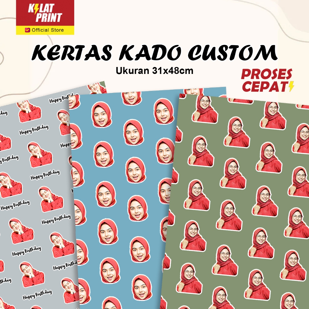 

Kertas Kado Custom Muka Wajah Aesthetic Bisa Satuan