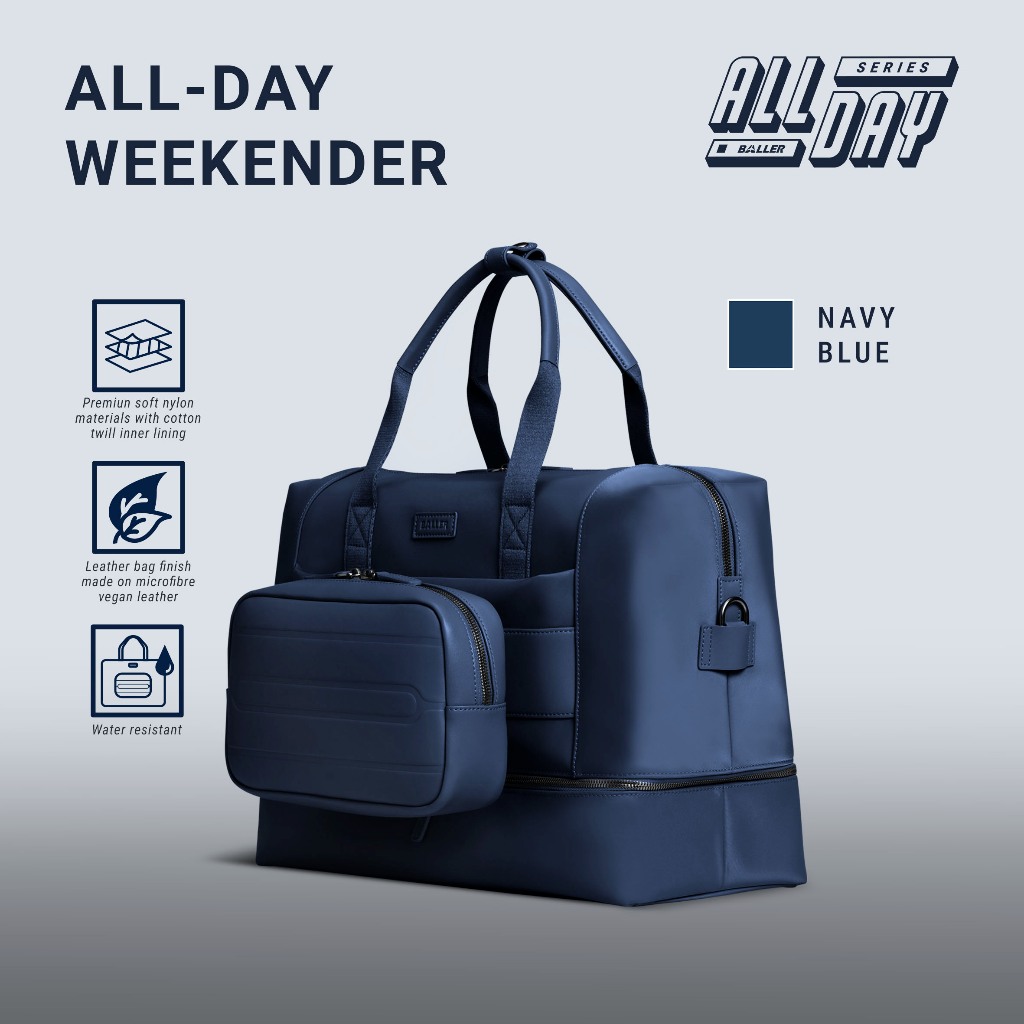BALLER All Day Weekender Premium Soft Nylon  Navy Blue - Tas Travel Bag Jumbo