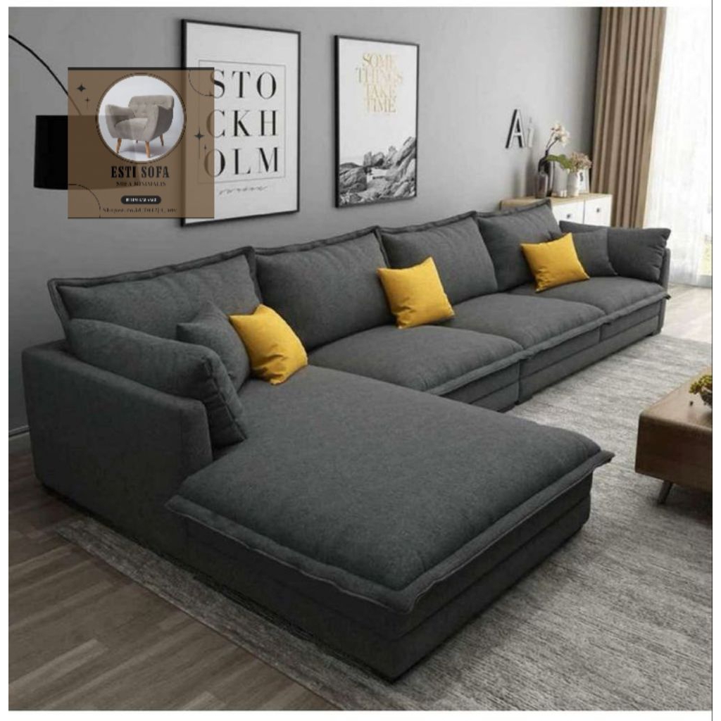 sofa tamu modern 2025 sofa minimalis sofa Lsudut sofa kulit sofa free bantal sofa indor