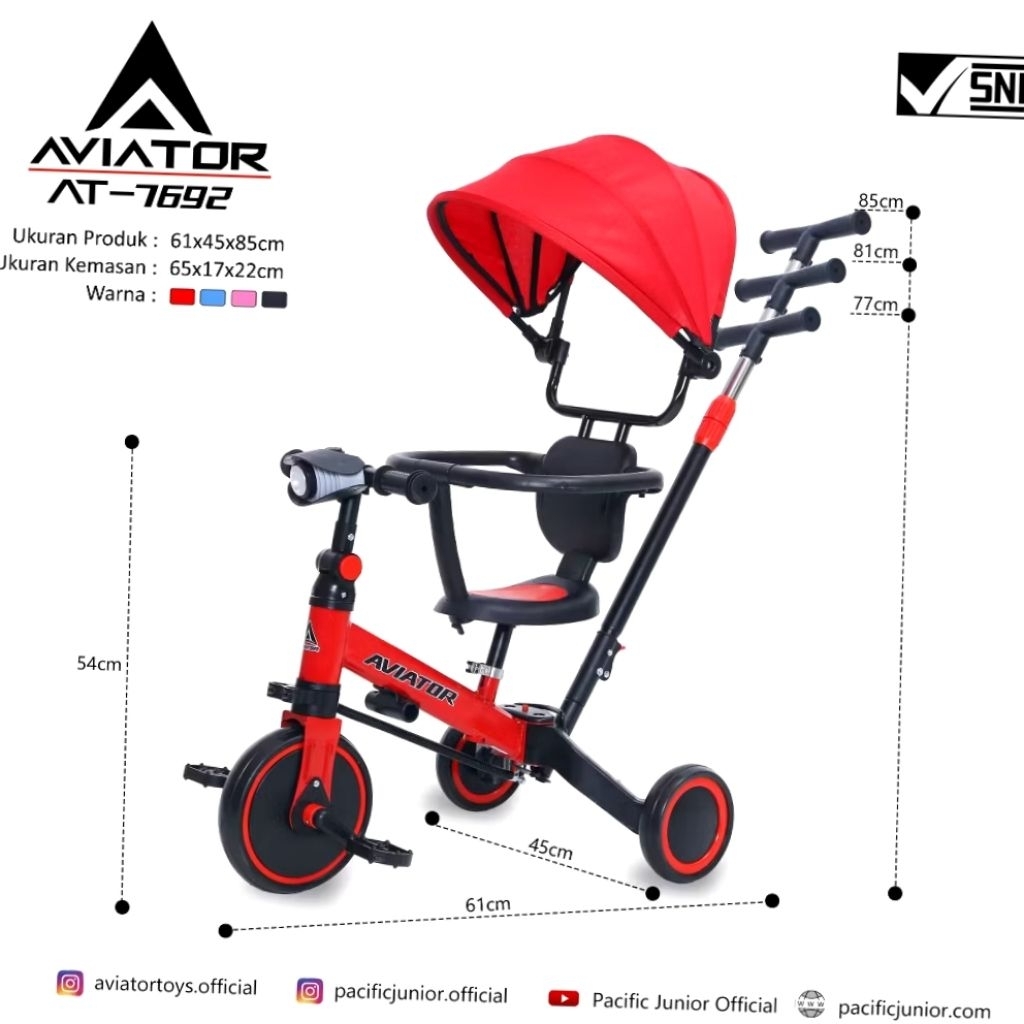 Tricycle AT-7692 AVIATOR With Canopy BK-15 NUWA/ Sepeda Anak Roda Tiga / Sepeda Anak