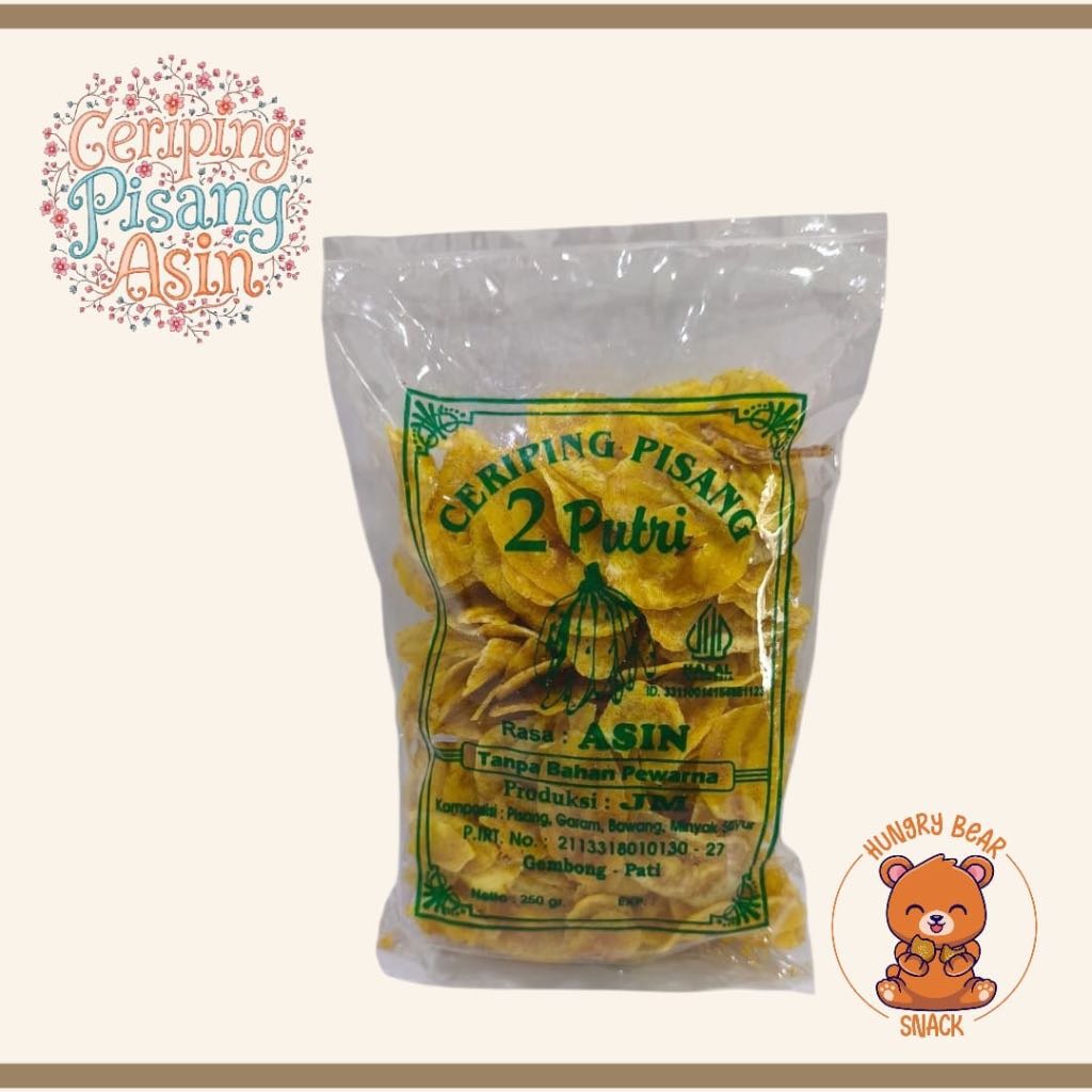 

Ceriping Pisang rasa Manis, Asin 250 gr - Hungry Bear Snack - enak, renyah, gurih - kripik, cemilan, snack, keripik