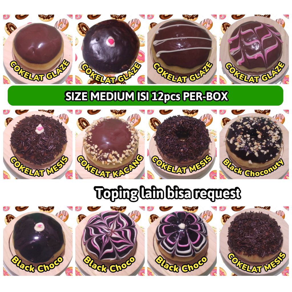 

1 lusin donat medium size isi 12 cokelat varian
