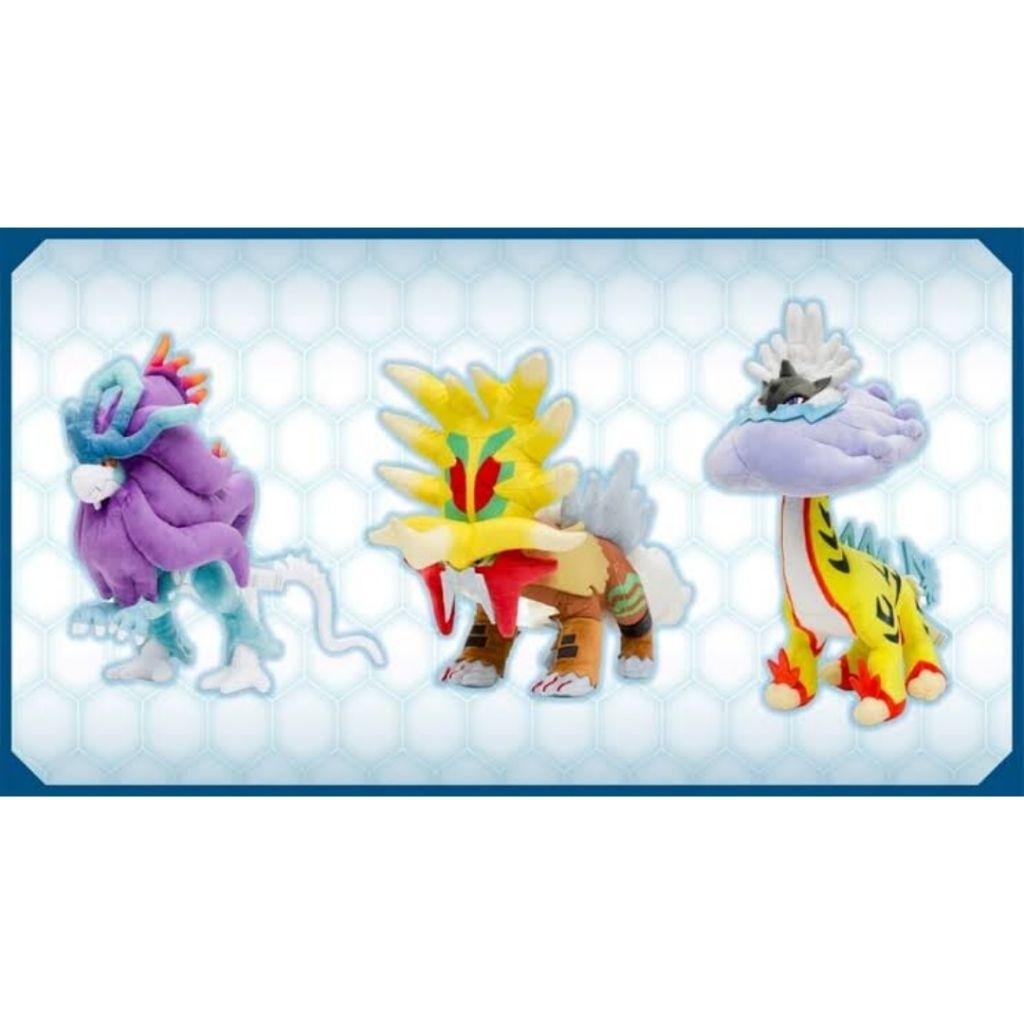 [SET 3] BONEKA POKEMON CENTER PARADOX RAGING BOLT GOUGING FIRE WALKING WAKE ENTEI SUICUNE RAIKOU Bon