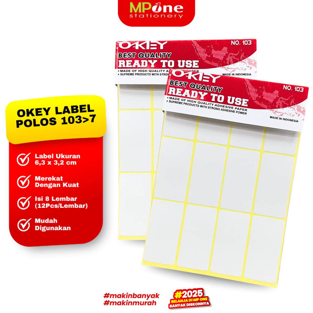 

(1PACK) Okey Label Sticker Undangann 103>7 Isi 8 Lembar / Sticker Label Polos Nama Undangan OKEY