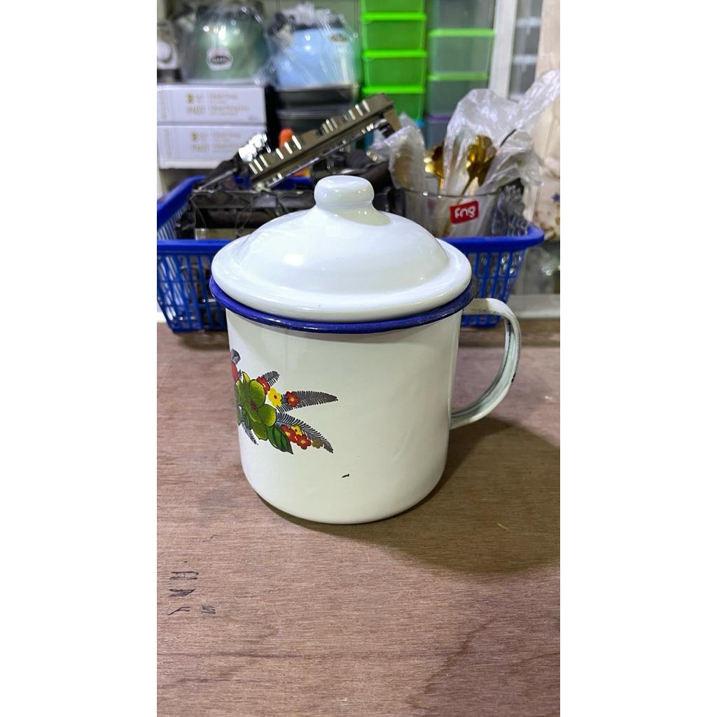 Kaleng Enamel Tutup/Gelas Enamel Tutup/Gelas Kaleng Enamel