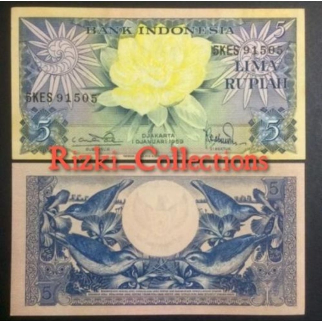uang kuno 5 rupiah seri bunga tahun 1959