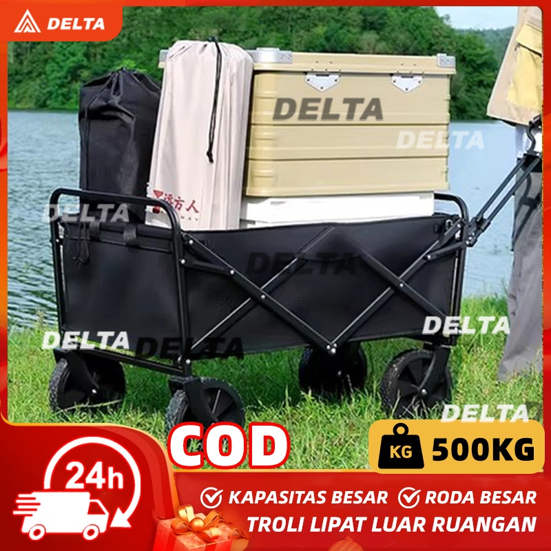 【DELTA】Troli Barang Camping Gerobak Dorong Struktur Baja Troli Portable Outdoor Pantai Camping Kemah