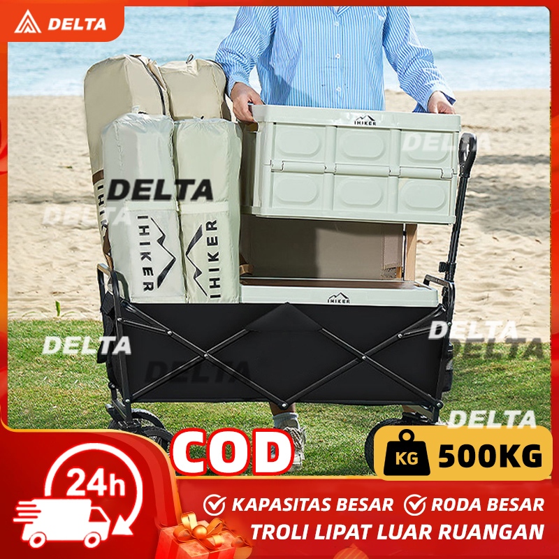 【DELTA】Gerobak Lipat untuk Camping Outdoor Gerobak Dorong Struktur Baja Troli Portabel Lipat 5 Inch 