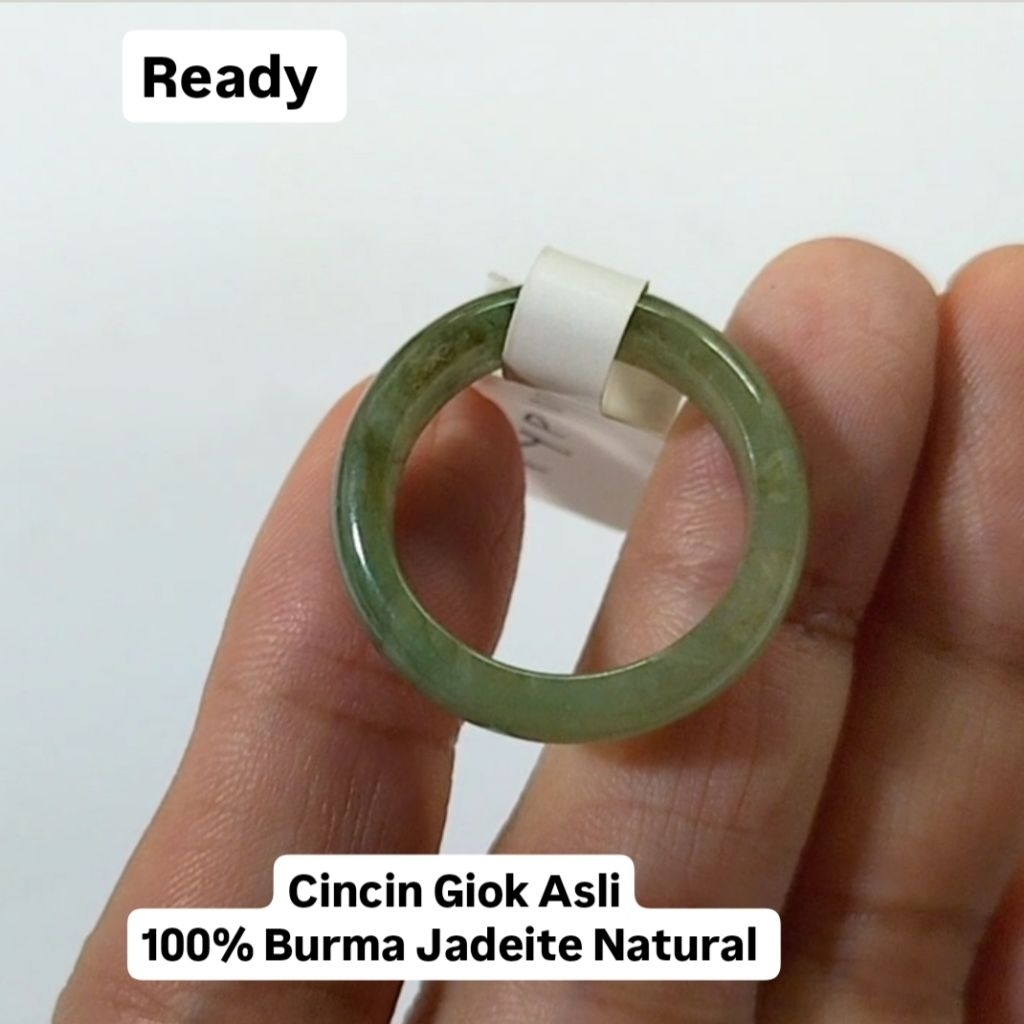 Cincin Giok Ori 19,2mm 100% Burma Jadeite Feicui Hijau Natural Asli TYP10