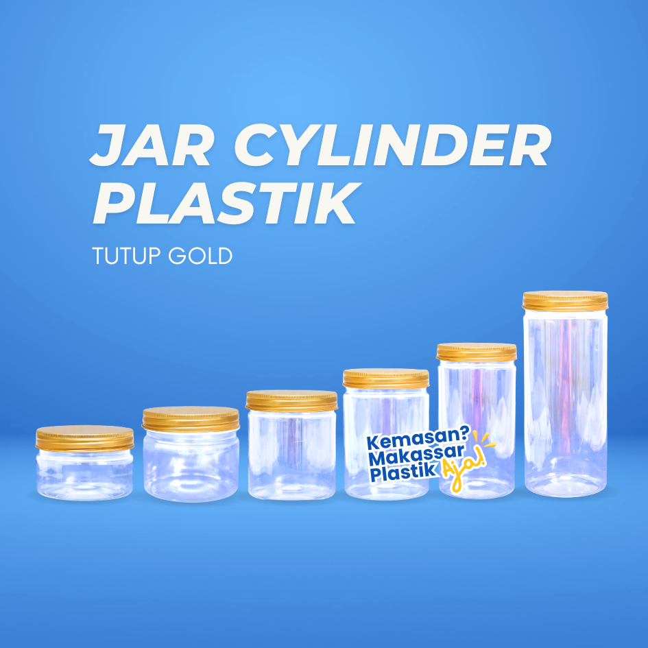 

JAR CYLINDER MMP + TUTUP GOLD / JAR PLASTIK/ JAR MMP GOLD