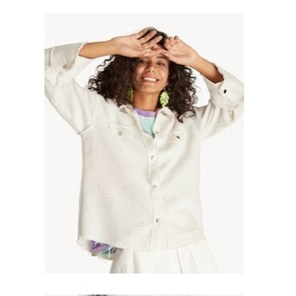 Pomelo tweed shirt pomelo broken white top kemeja tweed ala chanel jacket pomelo