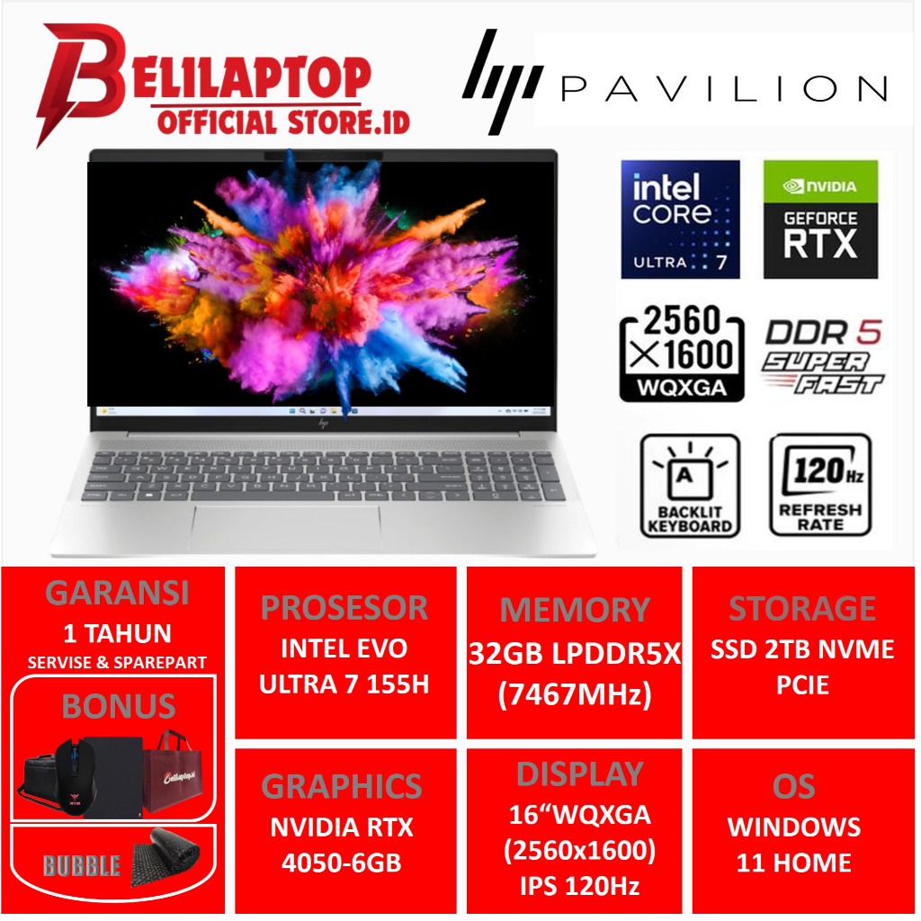 LAPTOP HP Pavilion Plus 16 Intel EVO Ultra 7 155H RTX4050 RAM 32GBDDR5 2TB WQXGA IPS 120HZ Windows11
