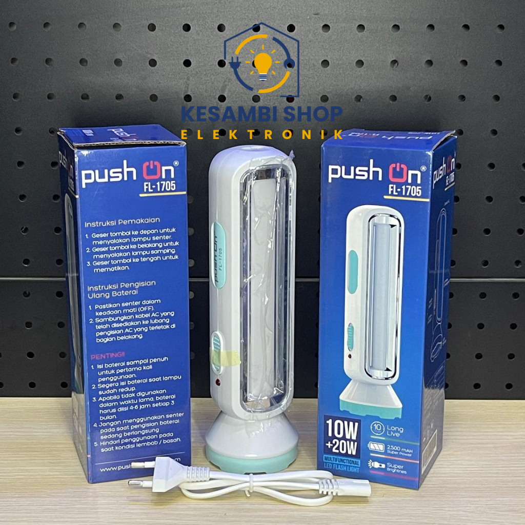 SENTER + EMERGENCY LIGHT PUSH ON LAMPU DARURAT PUSH ON EMERGENCY LED RECHARGER