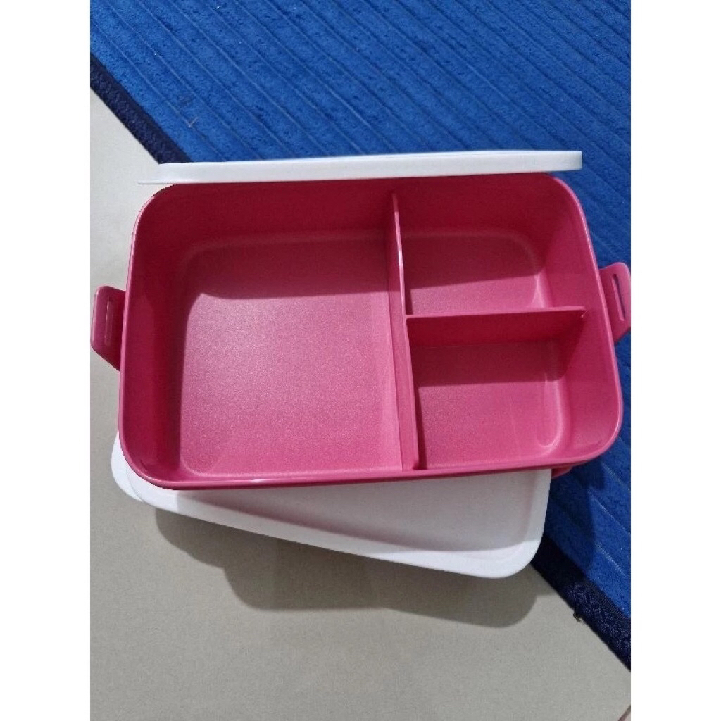 Devided Click To Go Tupperware, kotak makanan pink bersekat
